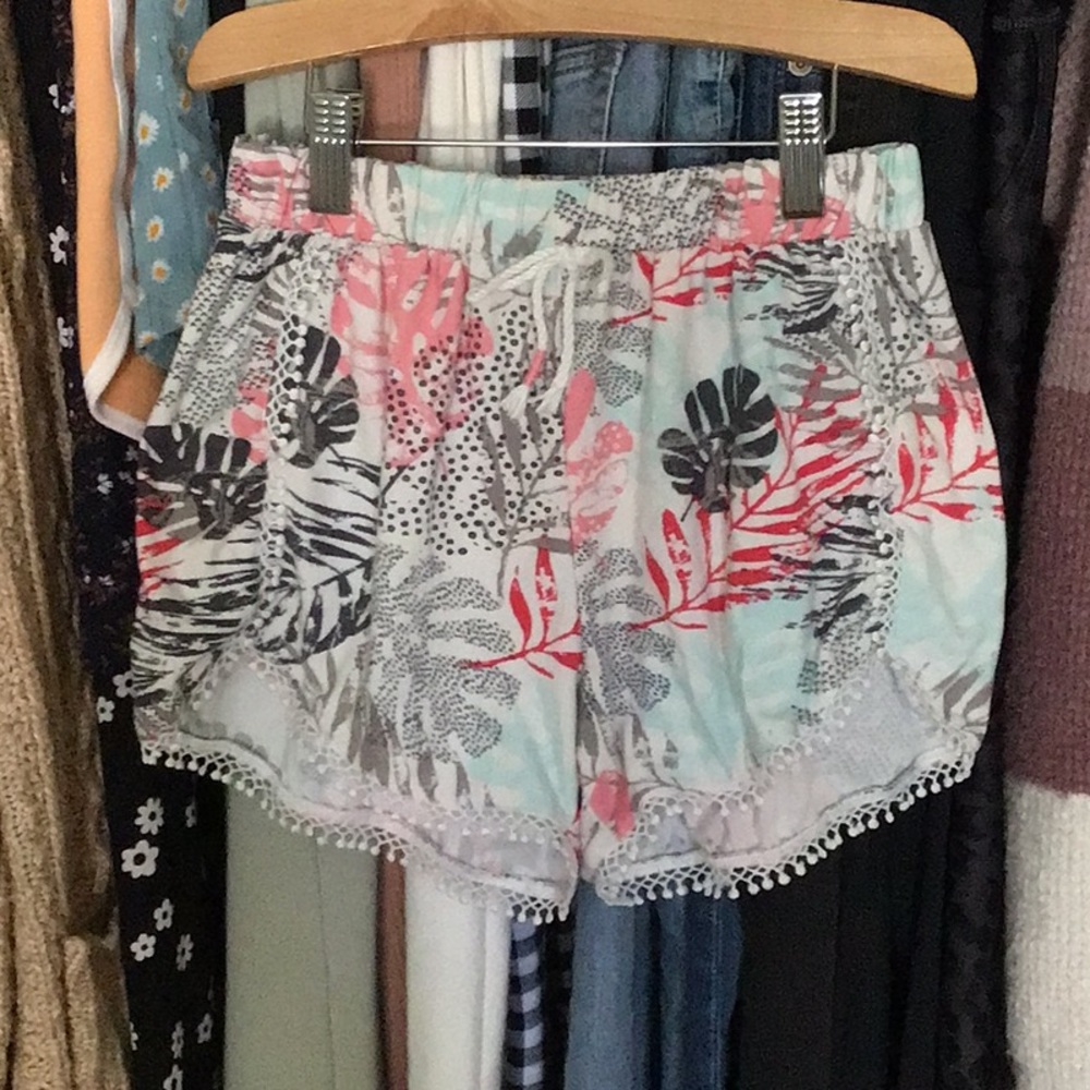 Rainbow leaf print shorts